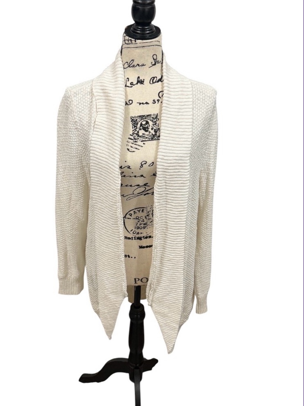 Style & Co Open-Front Cream Shawl Collar Cardigan Sweater